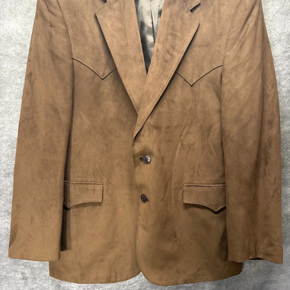 Vintage Circle S Western Blazer Sport Coat Mens 44R Brown Faux Suede Microfiber